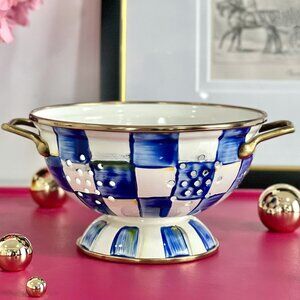 Brand New MacKenzie-Childs Royal Check Enamel  hand-painted Small Colander 1 qt